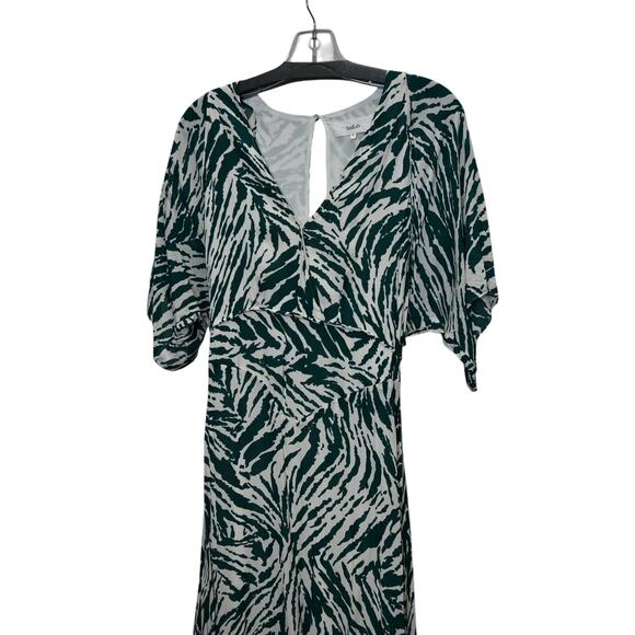 Ba&sh Belted Midi Dress Size Small Tiger Print Green Cream Back Cutout Belted - Picture 3 of 8